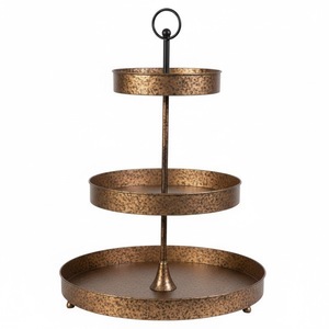 Support à gâteau rond en métal vieilli à 2 niveaux blanc avec poignée dorée, plateau de présentation pour cupcakes, style vintage shabby chic en fer pour desserts - Product Image 4