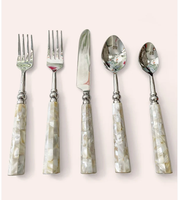 Ensemble de couverts en acier inoxydable poli miroir de haute qualité, manches en acier inoxydable fantaisie, 5 pièces (cuillère, fourchette, couteau) pour les fêtes