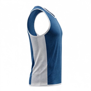 AMKOOR ENTERPRISES Camiseta deportiva sin mangas de poliéster transpirable para hombre con cuello redondo y capucha con pedrería en azul océano y blanco (240 g) - Product Image 4