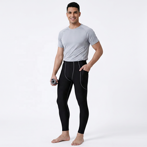 Leggings de Compresión Largos para Hombre, Color Negro Sólido, Spandex y Nailon, Cintura Elástica con Bolsillos - Product Image 6