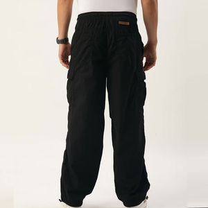 Pantalon de jogging en coton pour hommes, taille haute, multi-poches, avec cordon de serrage, coupe droite oversize, couleur foncée, style tendance, vente en gros - Product Image 2