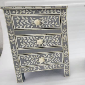 Mesita de Noche Moderna con Incrustaciones de Hueso Negro, 3 Cajones, Diseño Floral Hecho a Mano de Lujo para Muebles de Hogar, Sala de Estar, Artesanía Natural - Product Image 1