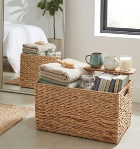 Foldable Handmade Natural Water Hyacinth Woven <b>Storage</b> <b>Basket</b> Rustic <b>Rectangular</b> Organizer, Large Multipurpose Use <b>Basket</b> - Product Image 5