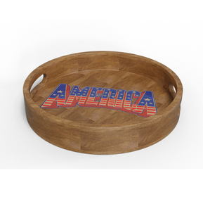 Plateau de service rond en bois avec poignées florales dorées, design vintage, plateau décoratif, plats et assiettes - Product Image 6