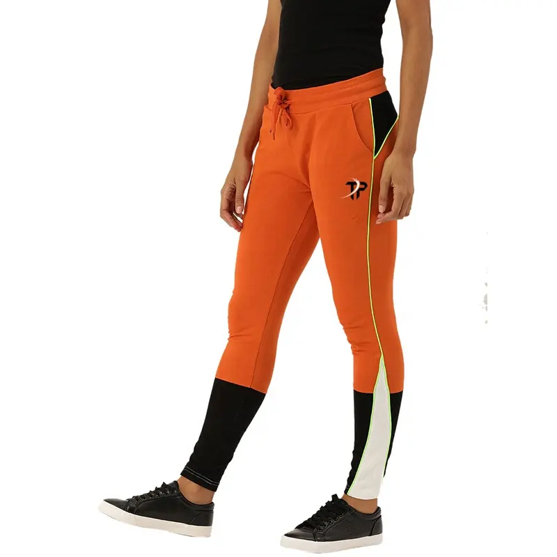 2023 nouvelles femmes pantalons de jogging personnalisés Orange et noir dépouillé conception entraînement Joggers femmes