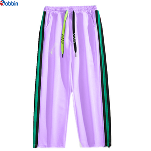 Man Trouser Stacked Sweatpants With Green And <b>White</b> Side Stripes Elastic Waist Drawstring Casual <b>Joggers</b> Breathable - Product Image 5