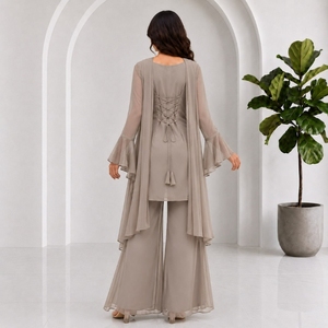Ensemble Robe Palazzo Unie en Georgette pour Femme avec Dupatta Entièrement Cousu, Col à Nouer au Dos, Coupe Droite, Formelle, Respirante, Doux pour la Peau AARIKA - Product Image 6