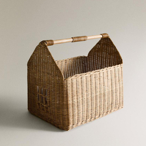 Panier de rangement pour jouets en rotin en forme de maison, design éco-responsable, mignon et naturel, fait main, avec poignée, pour enfants. - Product Image 1