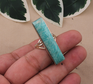 Anillo de Boda Rectangular Grande de Plata de Ley 925 Hecho a Mano con Amazonita, Gema Azul Natural, Joyería Clásica para Hombre - Product Image 4