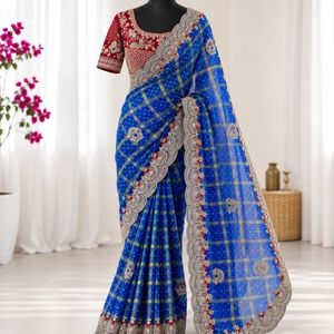 Sari en chiffon premium Panetar avec broderie de paillettes et blouse cousue, prix de gros par Royal Export - Product Image 4