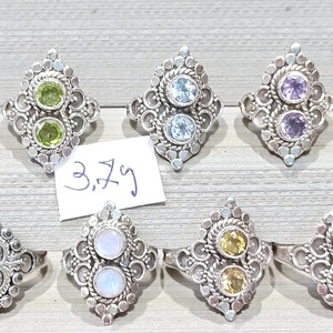Wholesale 925 Sterling <b>Silver</b> Round Faceted Cut Natural Semi-Precious Two Gemstone <b>Ring</b> Fine Jewelry Unique Design <b>Boho</b> <b>Rings</b> - Product Image 2
