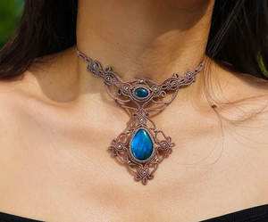 Collar de Macramé Hecho a Mano con Aleación de Zinc, Colgante de Jade Marrón Estilo Boho, Cadena Ajustable con Colgante Budista de Sanación - Product Image 2