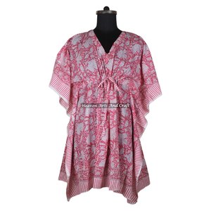 2026 Women Swimsuit Cover up Sleeve Short Kaftan Beach Tunic Dress Print Cotton Beachwear 100% Organic Wear Designer Hand Block - Product Image 4