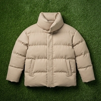 Blouson matelassé écologique beige pour homme, col montant, chaud et isolé pour l'hiver, décontracté, pour l'extérieur, avec logo frontal, OEM ODM, vente en gros