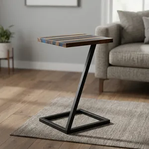 Handmade <b>Wooden</b> Epoxy Resin <b>Square</b> Side <b>Table</b> Metal Leg Lamp <b>Table</b> Vase Stand End <b>Table</b> Small Space <b>Coffee</b> Furniture - Product Image 4