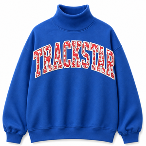 Sweat-shirt à col montant Trackstar bleu roi avec motif étoile rouge et blanche, pull à manches longues pour vêtements personnalisés en gros - Product Image 1