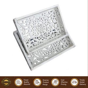 ถาดเสิร์ฟอาหารทรงสี่เหลี่ยมผืนผ้า ทำจากไม้ MDF และไม้มะม่วง งานแฮนด์เมด สีขาวโบราณแบบเผา คุณภาพมาตรฐาน ขายดี ชุด 2 ชิ้น - Product Image 3