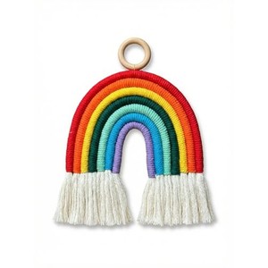 Handcrafted Mango <b>Wood</b> <b>Rainbow</b> Macram Wall Hanging Wholesale India - Product Image 1