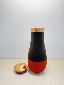 Premium Color Block Pure Copper Bedside Carafe Jar 1500ml Matte Charcoal Black & Terracotta Orange Pot Luxury Wellness <b>Drinkware</b> - Product Image 6
