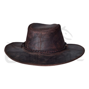 Brown Australian <b>Hats</b> Double Cord Band Crazy Leather Wide Brim <b>Western</b> <b>Hat</b> Custom Print Logo Outdoor Travel Cowboy <b>Hats</b> - Product Image 2