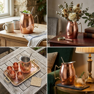 Pichet à cocktail moderne en cuivre pur avec poignée en laiton et agitateur métallique – Pichet élégant pour servir l'eau – Vaisselle raffinée - Product Image 3