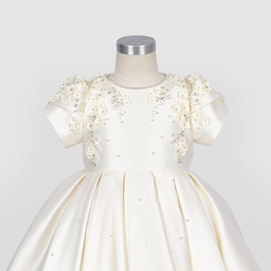 Robe Couture Fleur de Perle pour Filles, ODM, Broderie Florale Faite Main, Automne, 100% Coton Taffetas, Écologique, Longueur Mi-Mollet - FC015 - Product Image 1