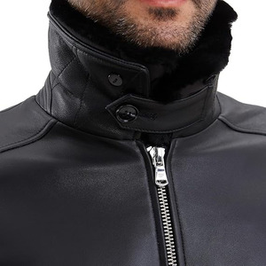 Chaqueta de Cuero Comfortex International, Chaqueta Bomber de Piel de Cordero con Cuello de Piel Auténtica Extraíble, Cierre de Cremallera Frontal, Múltiples Bolsillos - Product Image 5