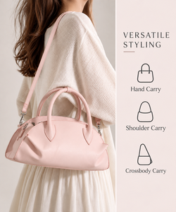 Bolso de Mano Tipo Bowling de Cuero Rosa con Bolsa Adicional y Correa Ajustable para el Uso Diario - Product Image 4