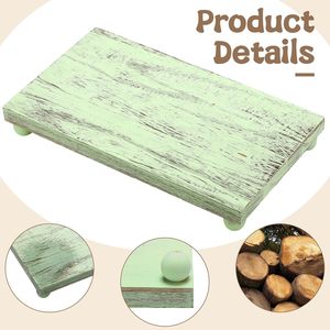 Support de plateau de cuisine vert en bois massif naturel, plateau décoratif pour savon et éponge de salle de bain, piédestal rectangulaire rustique en bois pour bougies et plantes - Product Image 4