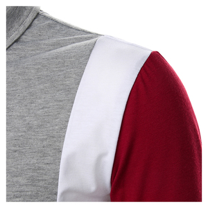 Chemise pour homme en tricot à blocs de couleur, manches courtes, style décontracté chic, gris, rouge, blanc, anti-rides, 100% coton, 220 grammes - Product Image 3
