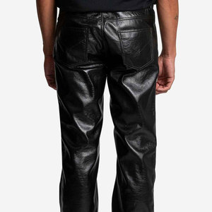 Men's <b>Black</b> Leather Lightweight Breathable Straight Fit Moto Biker <b>Pants</b> Mid Waist Zipper Fly with Pockets Winter Style 2027 - Product Image 6