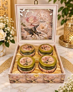 Caja de regalo de madera de lujo con diseño de arte mogol, con 4 tarros y bandeja para dulces. Eleva las regalas festivas y la presentación de lujo. - Product Image 3