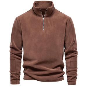 Camisa de Forro Polar para Hombre, Cuello Alto, Mezcla de Algodón, Cálida y Cómoda, Manga Larga, Cierre de Cremallera, Informal, Otoño - Product Image 1