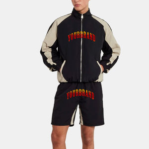 Wholesale Men's Summer Streetwear Two-Piece Set <b>Nylon</b> Windbreaker Jacket <b>Shorts</b> Flame Embroidery Logo Embroidered Tracksuit - Product Image 4