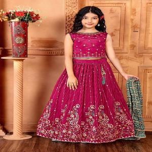 Festival Wear Excellent Quality Chinon with Thread & Sequence Embroidery work <b>Kids</b> <b>Lehenga</b> Choli Collection Supplier from Surat - Product Image 1