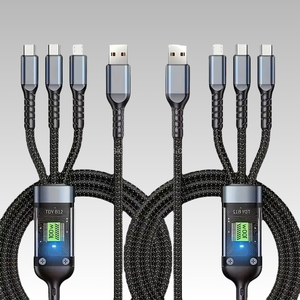 1.2Mナイロンジャケット編み込みUSB CマイクロLED照明ディスプレイ急速充電ケーブル3in1 100W充電器（OnePlus、Oneplus、コンピューター用） - Product Image 1