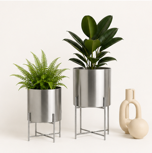 Modern Stainless Steel Indoor Plant Stand Set of 2 Luxury Minimalist Metal Flower <b>Pot</b> <b>Holder</b> for Living Room Home Decor - Product Image 1