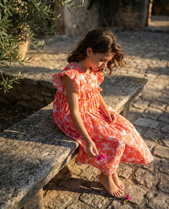 Vestido de Verano para Niñas, Diseño Premium con Estampado de Flores Rosa Coral, Mangas con Volantes de Algodón, Cómodo - Product Image 2