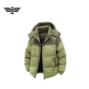 EMPIRE TREND WEARS Men <b>Corduroy</b> Panel Puffer <b>Jacket</b> Winter Insulated Quilted Letter Pattern Stand Collar Front Logo - Product Image 1
