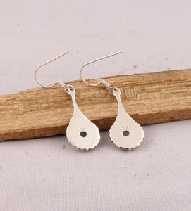 Wholesale Shree Jaipur <b>Silver</b> 925 Sterling <b>Silver</b> Natural Aqua Chalcedony Engagement Dangle <b>Earrings</b> Vintage Handcrafted Flower - Product Image 4
