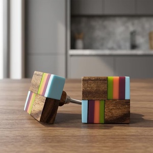 Modern Shabby Chic Square Resin Wood <b>Knobs</b> Pull Handle Bone Horn <b>Brass</b> for Bathroom Living Room Kitchen Cabinets Bedroom Drawers - Product Image 1