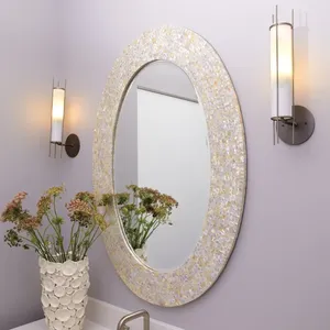Commercial Grade Interior Accent <b>Wall</b> <b>Hanging</b> Handicraft Mosaic Shell Oval Mother Of Pearl <b>Mirror</b> Supplier Wholesale - Product Image 4