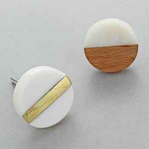 Poignée de tiroir ronde moderne en marbre avec incrustation en laiton, poignée de meuble en bois, accessoires de décoration intérieure, décorations d'art - Product Image 4