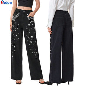 Jeans de Mezclilla con Cuentas para Mujer, Jeans de Mezclilla con Pedrería para Mujer, Jeans Brillantes con Diamantes de Imitación, de Alta Calidad y Cintura Alta - Product Image 4