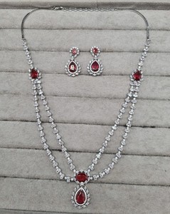 Parure de bijoux LucentArts exquise à double couche avec diamants américains blancs, boucles d'oreilles pendantes et collier en zircon étincelant taille poire pour femme - Product Image 5