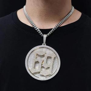 Nouveaux Pendentifs Hip Hop Personnalisés Plaqué Or Argent 925 Sertis de Pierres Chiffres ou Lettres Grandes Plaques - Product Image 5
