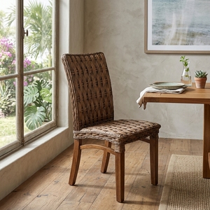 Natural Woven Rattan Basket Weave <b>Dining</b> <b>Chair</b> High Back Mahogany Legs Setup Room Furniture Decor Pure Art Room Design - Product Image 5