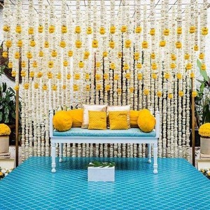 Guirlande de fleurs artificielles en plastique faites à la main, jasmin blanc, marguerite jaune, pour décoration de mariage indien traditionnel - Product Image 1