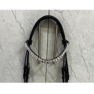 LLT <b>Black</b> Leather English Horse Bridle Patent Noseband Crystal <b>Rhinestone</b> Browband Stainless Steel Fittings White Padding Custom - Product Image 3
