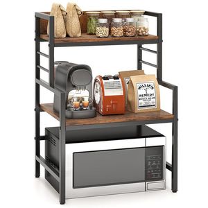 Heavy Duty 3-Tier Microwave Stand with 2 Open <b>Shelves</b> and Metal Frame Elegant Ladder <b>Shelves</b> - Product Image 4